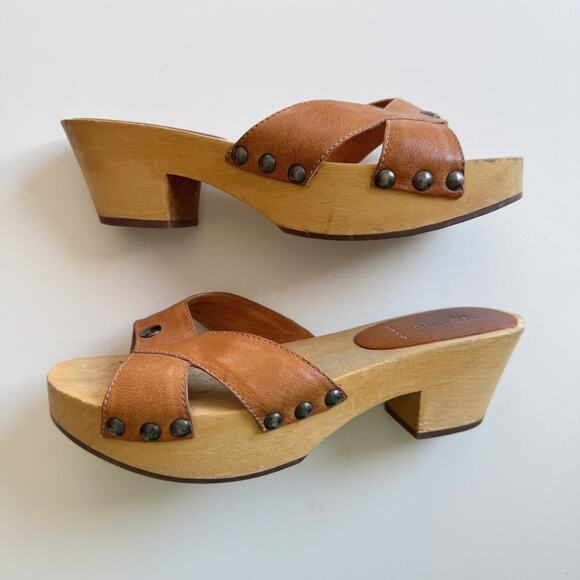 Miu Miu Brown Leather Platform Wooden Clog Sandals Size 38.5/8 - Picture 3 of 8